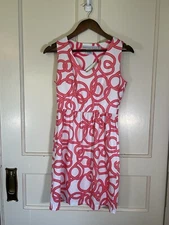 Gretchen Scott Pleated Swirl Mini Dress Womens Size XXS Pink Coral White NWT