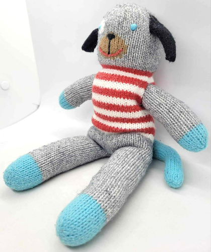 Peluche tejido a mano Andiamo el perro Blabla gris rojo blanco rayas - Imagen 5 de 17