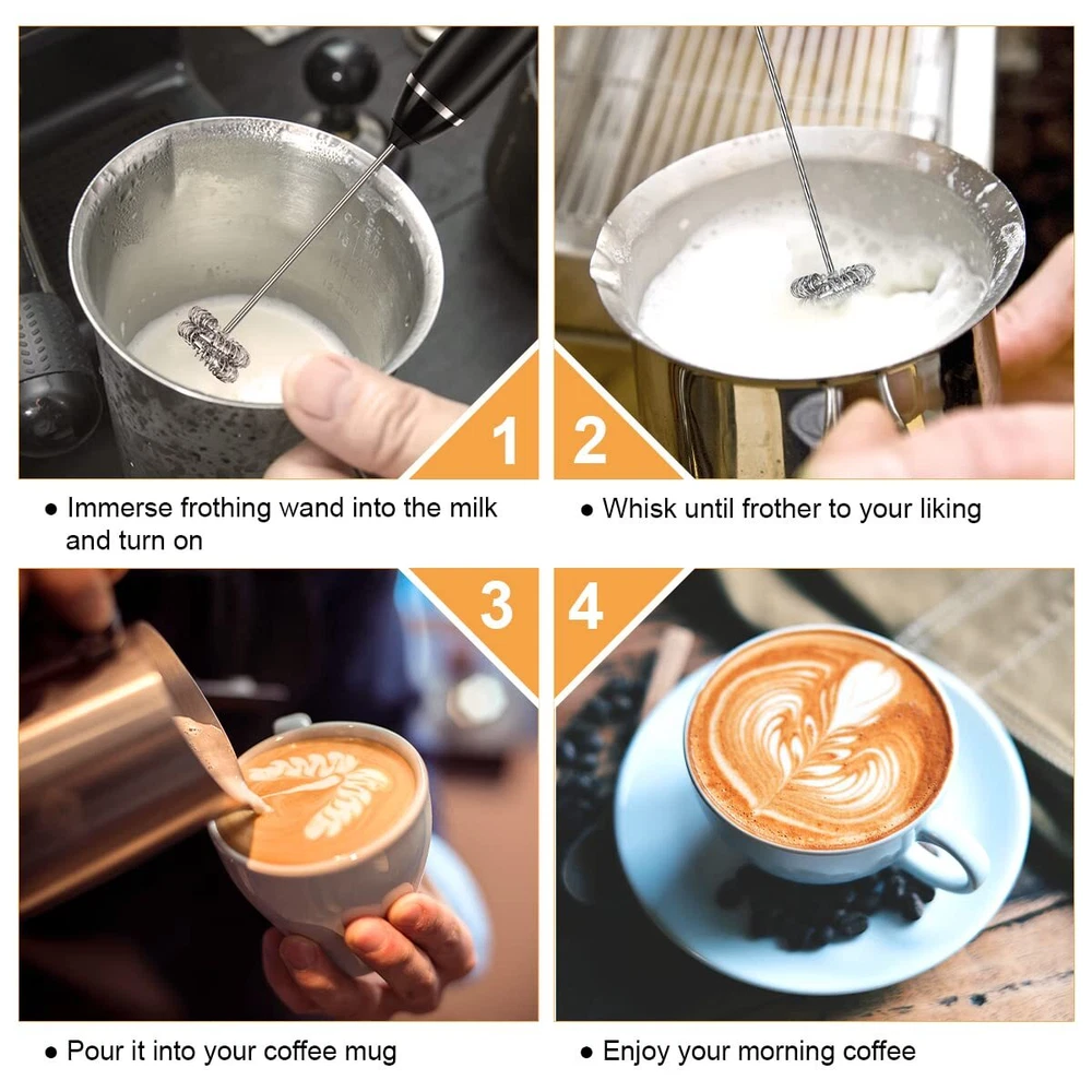 Milk Frother Handheld Rechargeable Coffee Frother - Frother Wand with 2 Heads...