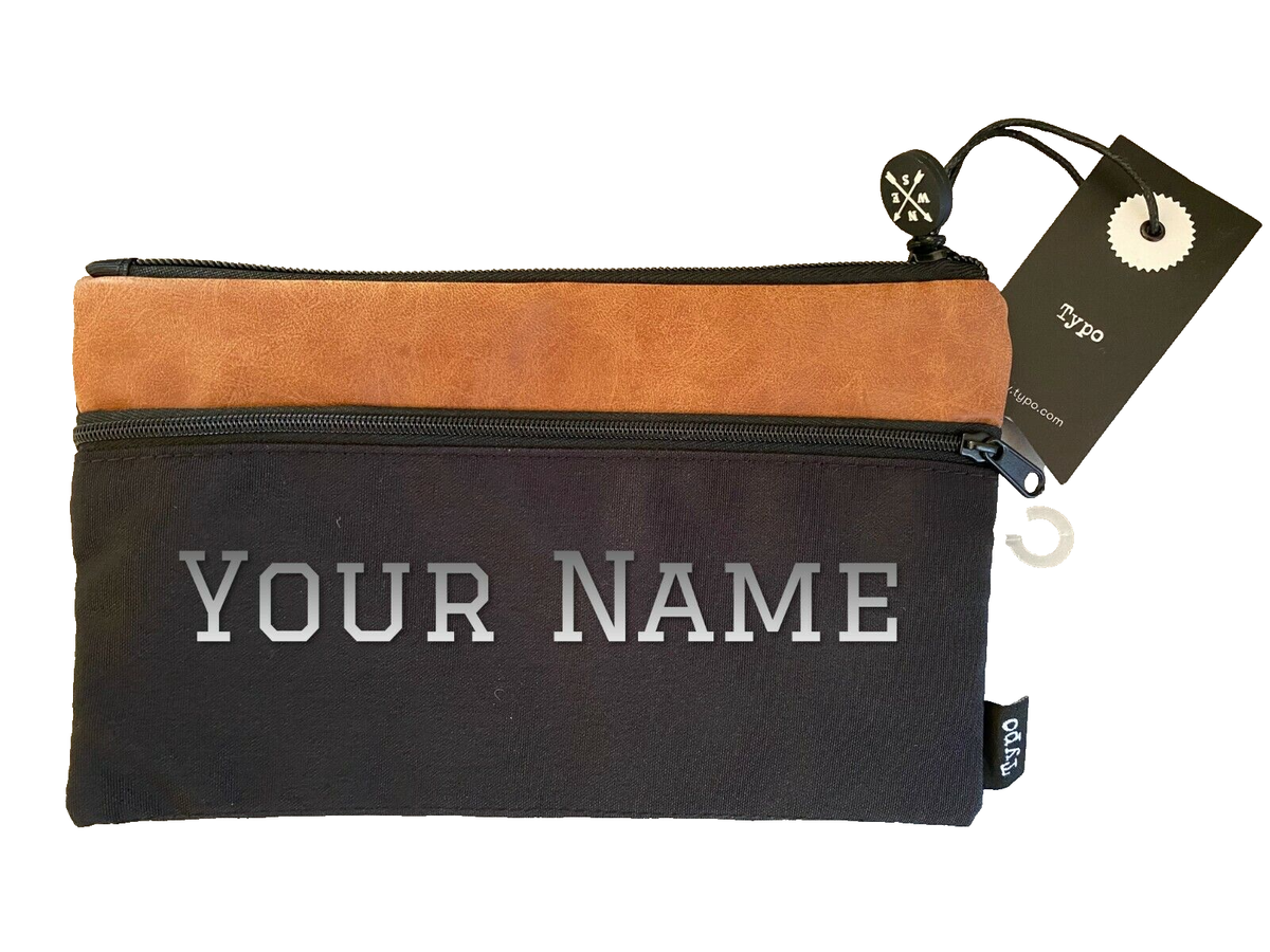 BNWT Personalised Typo Brand Black Tan Double Zip Small Pencil