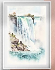 Niagara Falls Watercolor Painting, Waterfall Printable Wall Art
