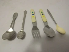 Vintage 5-Piece Stainless Steel Kids Infants Slverware Flatware 4 Spoons 1 Fork