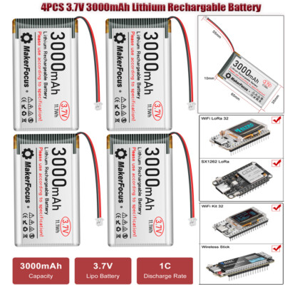 4x 3.7V 3000mAh Lithium Battery Nodemcu ESP32 Develop Board Micro JST 1.25 Plug