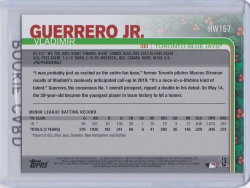 VLADIMIR GUERRERO JR. ROOKIE CARD 2019 Topps HOLIDAY VARIATION MLB RC Blue Jays! - Picture 2 of 2