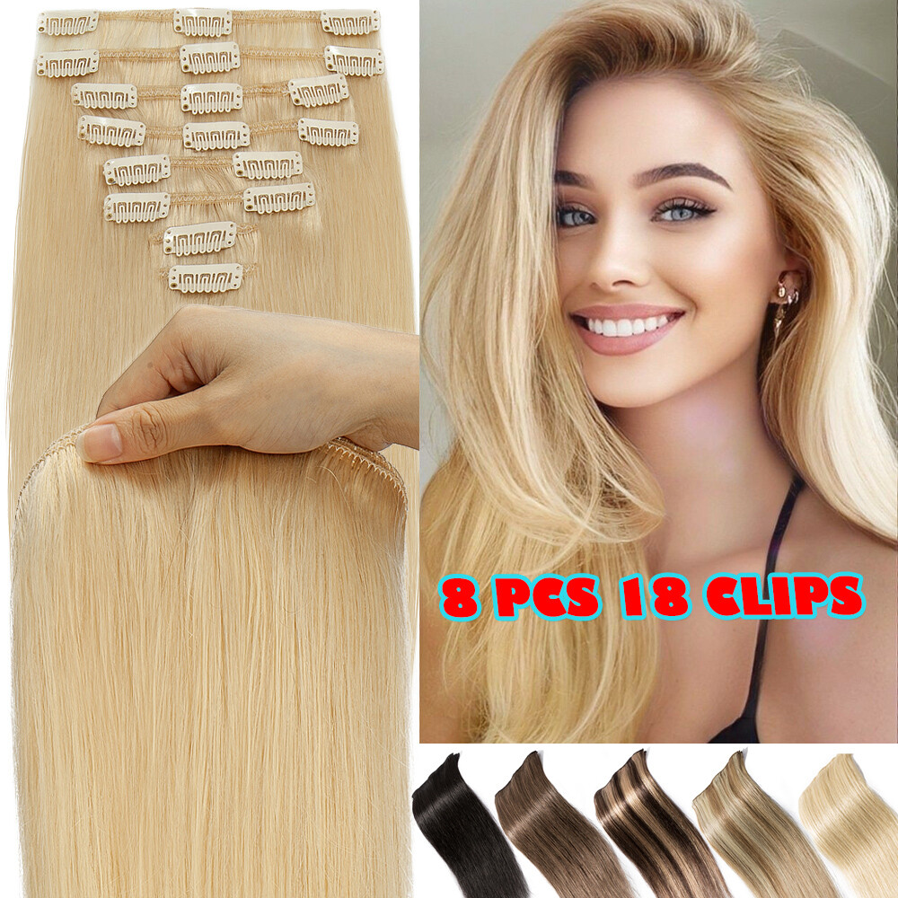 Clip In Hair Extensions 100% Real Human Hair 8pcs 20in Double Weft Straight Benehair 100% Real Remy Human Hair Extensions Clip In 8Pcs  main image 3