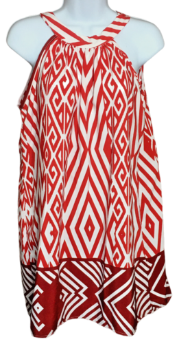 Million Bullpup Damen Neckholder Kleid Größe Small rot weiß geometrischer Druck  - Bild 1 von 6