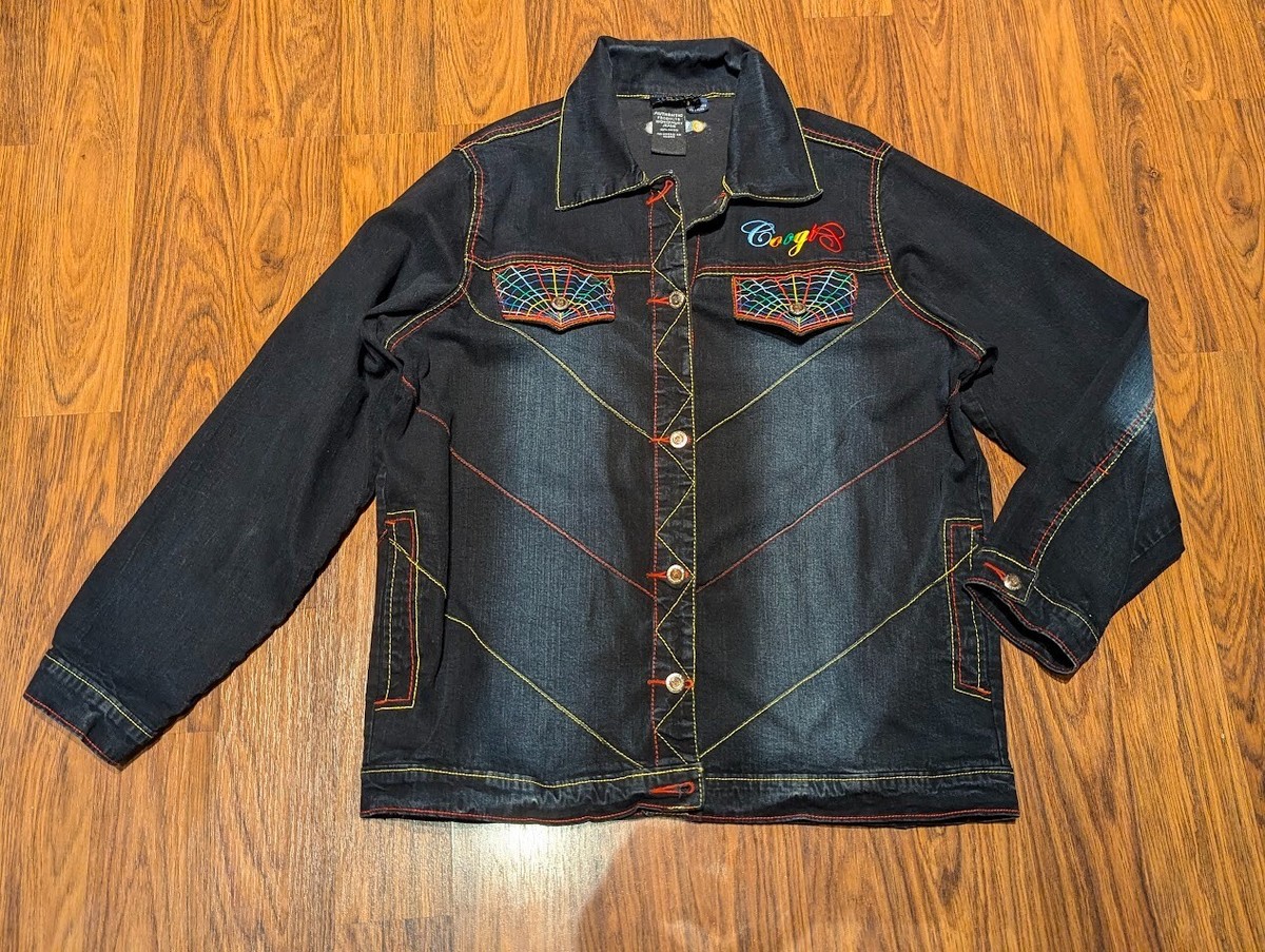 COOGI vintage womens XL dark denim jacket rainbow spider web 