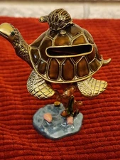 Turtle Trinket box/Stamp Dispenser Enamel & Brass with magnetic closure