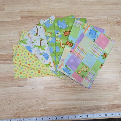 Cotton Fabric 8 Coordinating Fat Quarters 18"x21" Jungle Babies Zoo Animals - Picture 2 of 8