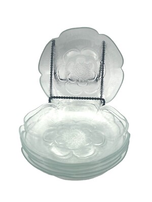 Set Of 6 Pasabahce Clear Glass Flower 8'' Salad Plates Turkey