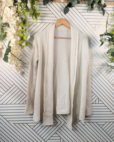 VINCE Women's Cashmere Blend Open Front Cardigan White Soft Size Small READ