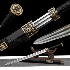 Ebony Scabbard Han Dynasty Jian Chinese Sword Folded Steel Blade Brass Fittings