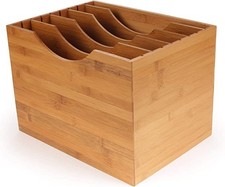 Kinson Bamboo Desk Organizer Paper Files and Mail Sorter with Adjustable Divider
