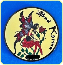 Geocoin Good / Bad Karma Black Nickel YELLOW  No Glow-in-the-Dark Adoptable