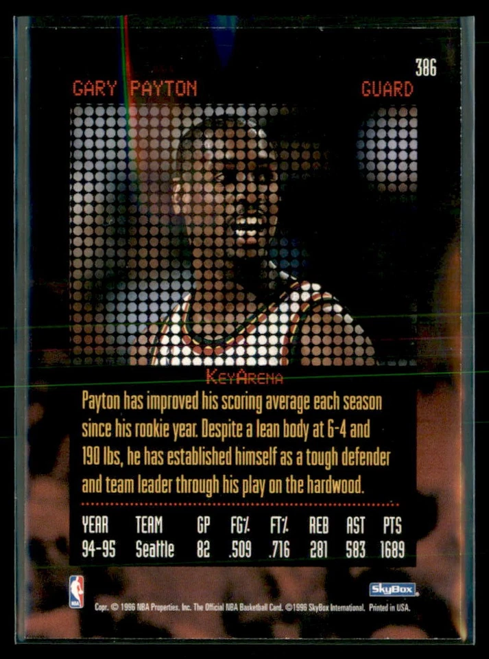 1996 SkyBox NBA Hoops Gary Payton Sonics 386 - Image 2 of 2