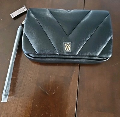 Victoria's Secret Walletnappapub Sblack Genuine Leather Snap Closure New