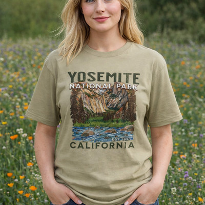 Yosemite National Park California T-Shirt | Hand Drawn Style Outdoorsy Graphic 