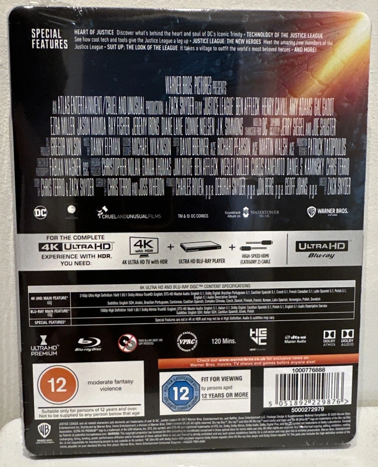 JUSTICE LEAGUE - UK EXCLUSIVE 4K UHD + BLU RAY STEELBOOK - NEW & SEALED - Image 2 of 2