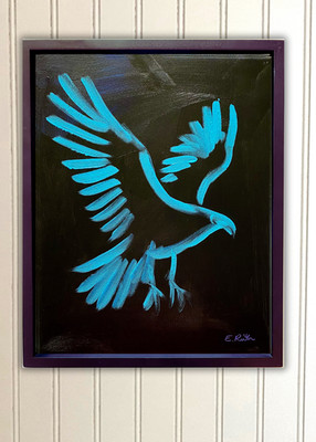 Original Acrylic Painting Blue Bald Eagle 9x12 Expressionist Signed Canvas Art