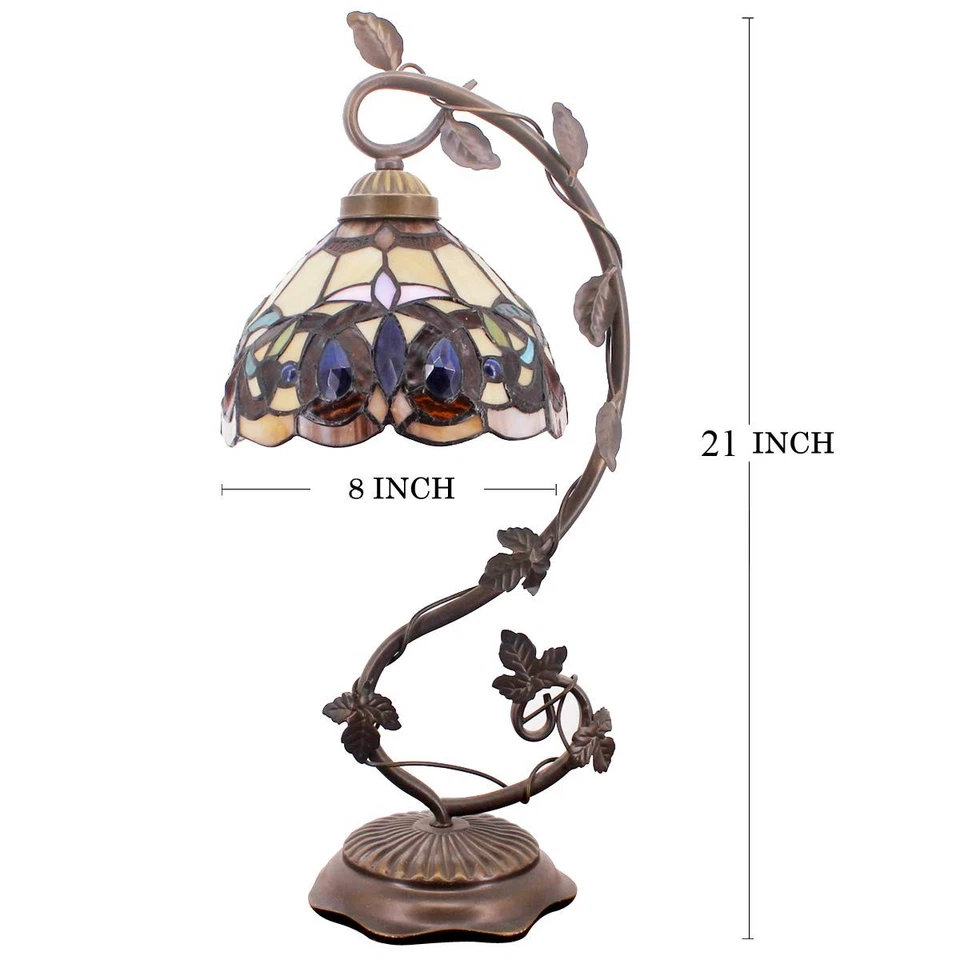 Lámpara de mesa Tiffany vitral victoriana lámpara de mesa, base de hoja de metal 8X10X2... Foto 3 de 4