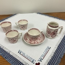 Charles Allerton Little Mae Dog 6 Piece Lot Red Cups Saucer Creamer Pitcher
