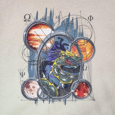 Vintage Global Generation Shirt Mens XL Beige Dragon Space Planet Astrology Y2K