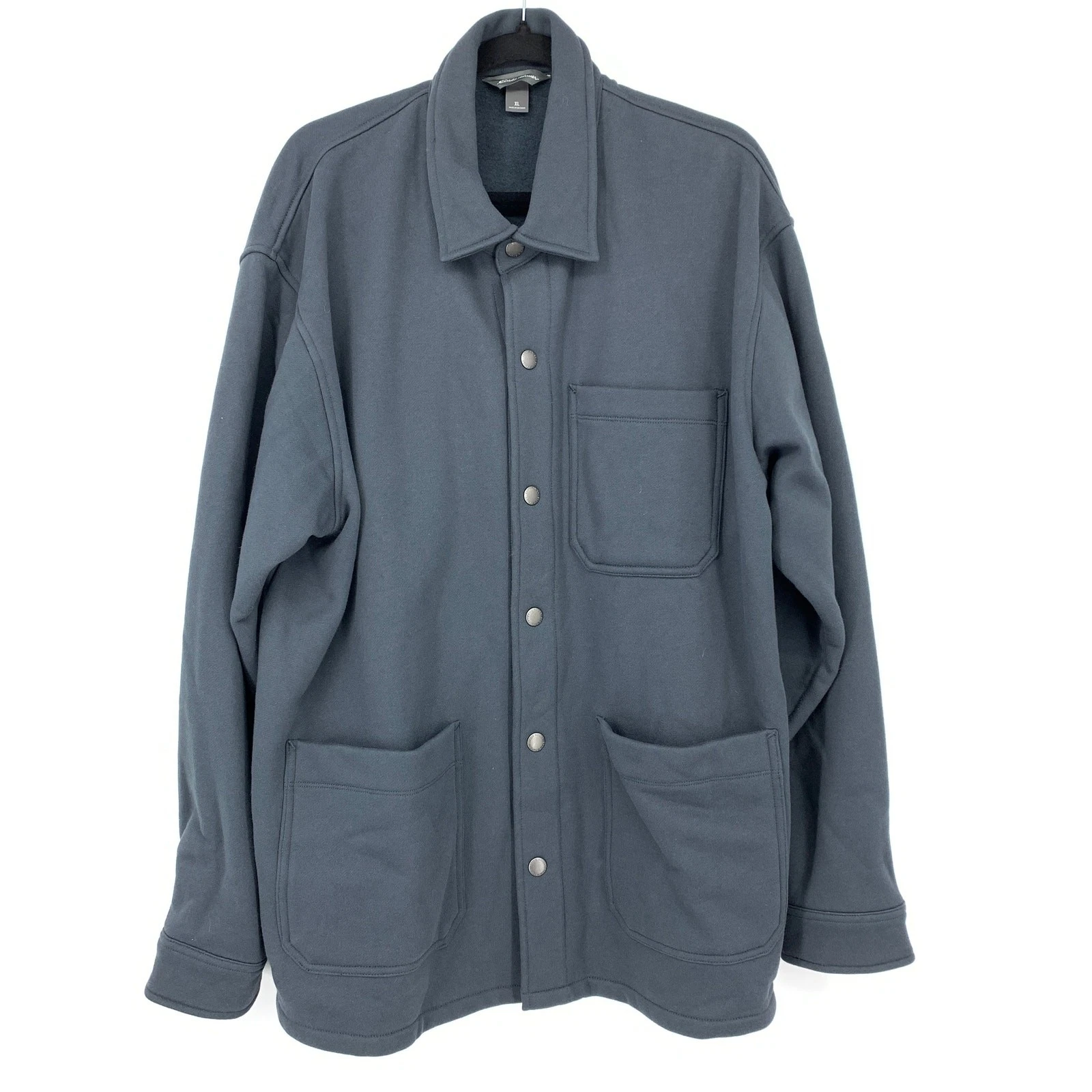 Eddie Bauer Signature Fleece Chore Coat Mens Sz XL Gray Snap Front Multi Pocket