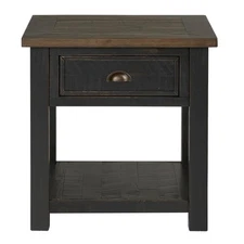 Monterey Farmhouse Rustic End Table, Solid Pine Wood Coastal Side Table with ...