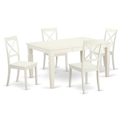 East West Furniture Weston 5-piece Wood Dining Table Set in Linen White