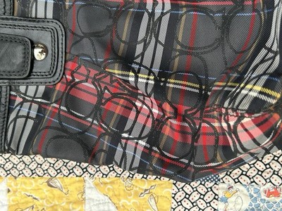 COACH LARGE F15228 Poppy Soho Signature C Canvas Black Tartan