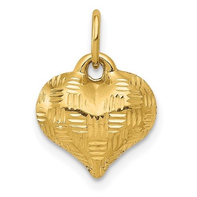 14K Gelbgold poliert Korbgeflecht Muster 3-D gepufftes Herz hübscher Anhänger