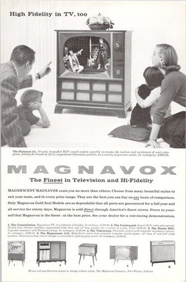 Magnavox Vintage 1950s Print Ad Hi-Fi TV Sound System Black White