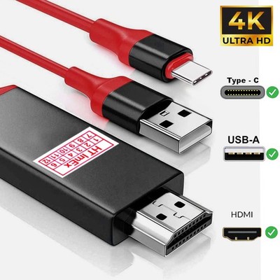 USB-C to HDTV Adapter USB Cable up to 4K x 2K (3840 x 2160 HD) Red for MacBook