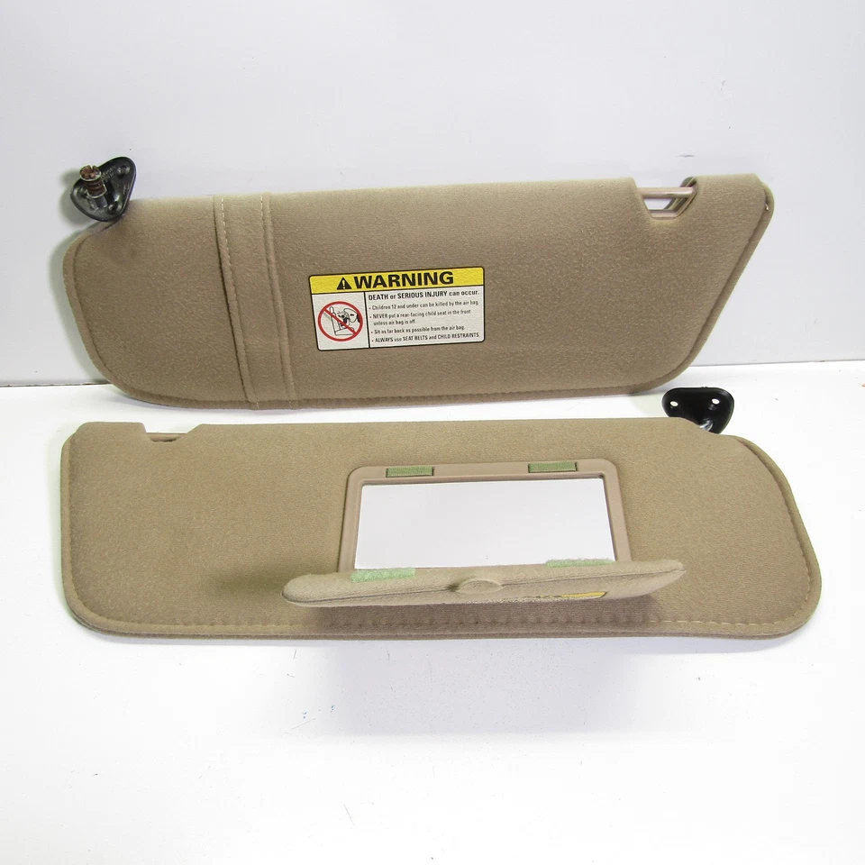 1989-2006 Ford Ranger Sun Visors Sun Shade Sunvisor Pair Beige OEM W/ Mirror - Image 2 of 4