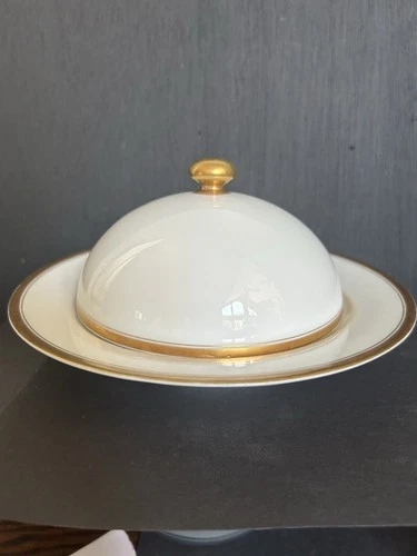 Silesia Beautiful Domed Gold Colored Trimmed Butter Dish