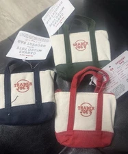 Trader Joe's Mini Micro Tote CANVAS  RED, BLUE, GREEN  2n1, Reusable Bag-All 3 