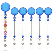 Beadable Badge Reels, 6 Pcs Retractable Clips Holder, Transparent Dark Blue