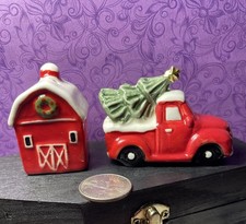 Ceramic Salt And Pepper Shaker Set Christmas Truck Barn Ceramic Salt And Pepper Shaker Set Christmas Truck Barn