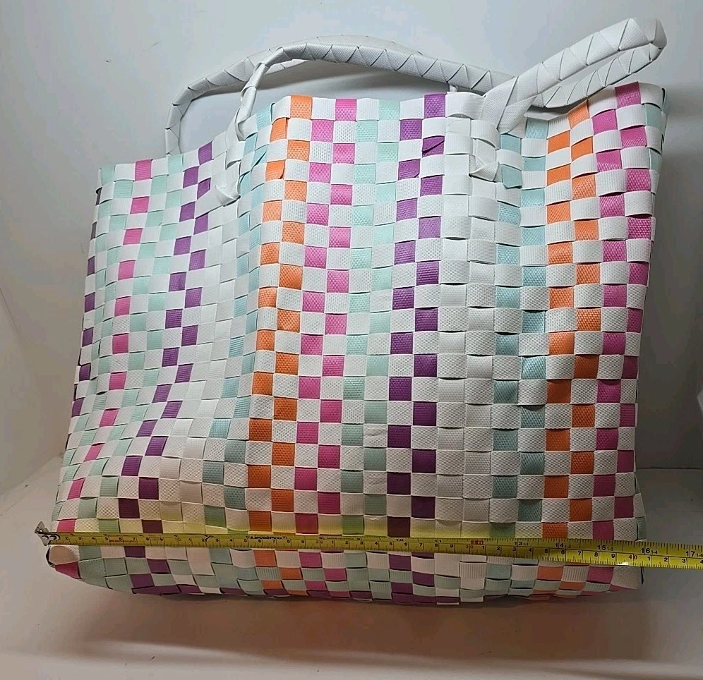 NUOVO Kate Spade Multicolore Cestino Tessuto Arcobaleno Spiaggia Tote Bag Shopping Bag