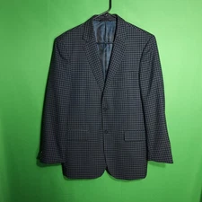 Antonio Cardinni Mens 38R Blue Wool Silk Plaid Blazer Suit Jacket Sport Coat