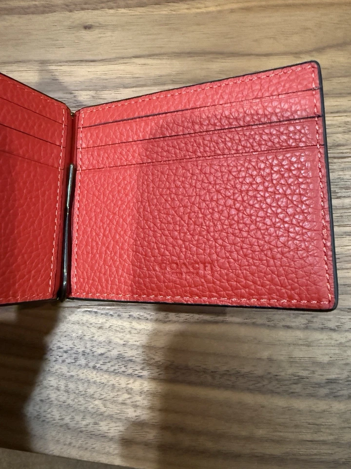 Coach CH090 - Cartera delgada con clip para dinero para hombre - Cuero granulado, rojo de carreras Foto 2 de 4