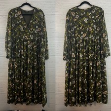 Madewell Cinch Waist Tiered Floral Print Midi Dress Size L