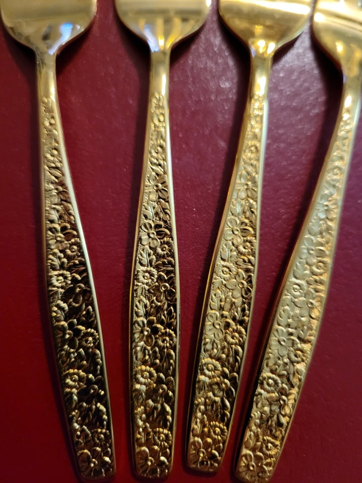 Rogers Cultury Co. "IS" 4pc Salad Fork Gold Plated Floral Pattern Flatware - Image 2 of 3