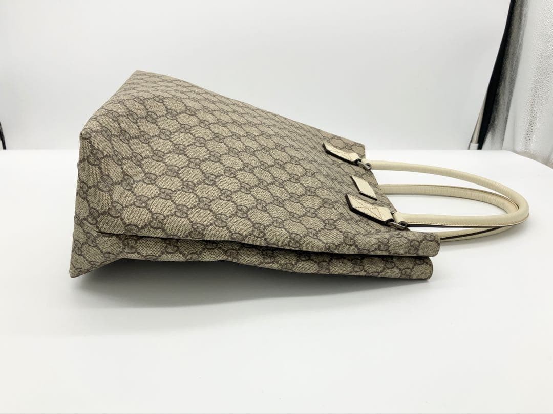 GUCCI GG Supreme Canvas Tote Bag Beige Leather Handle A4 Storage Pre-owned thumbnail 10