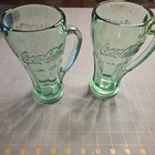 Vintage (Set of 2) Green Coca-Cola Glass with Handle Mugs Libbey 16oz Heavy