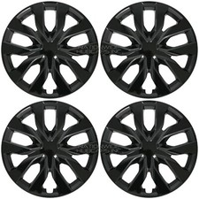 Juego de 4 cubiertas de rueda negras de 16" tapacubos completos a presión para neumáticos R16 y llantas de acero