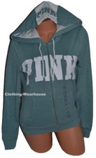 Victoria's Secret PINK Perfect Full Zip Hoodie Sweatshirt White Logo XS NEW