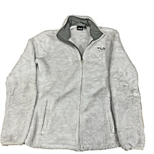 FILA Fluffy Womens Jacket Sport Faux Fur Full Zip White Size S Soft
