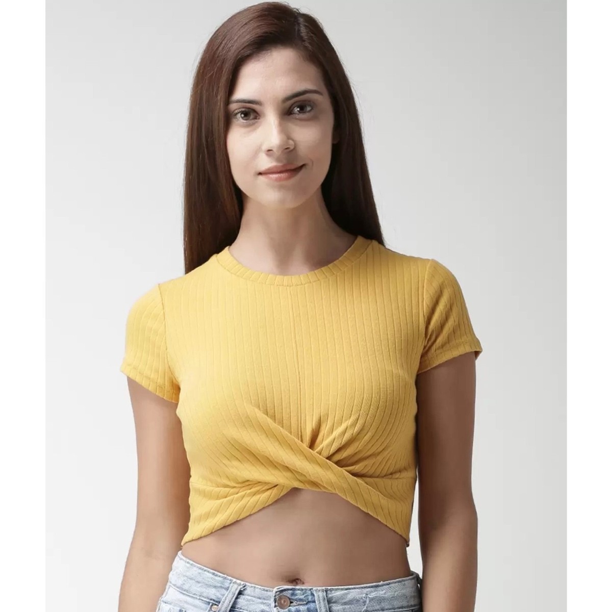FOREVER 21 Women Mustard /Yellow Striped Wrap Crop SizeS