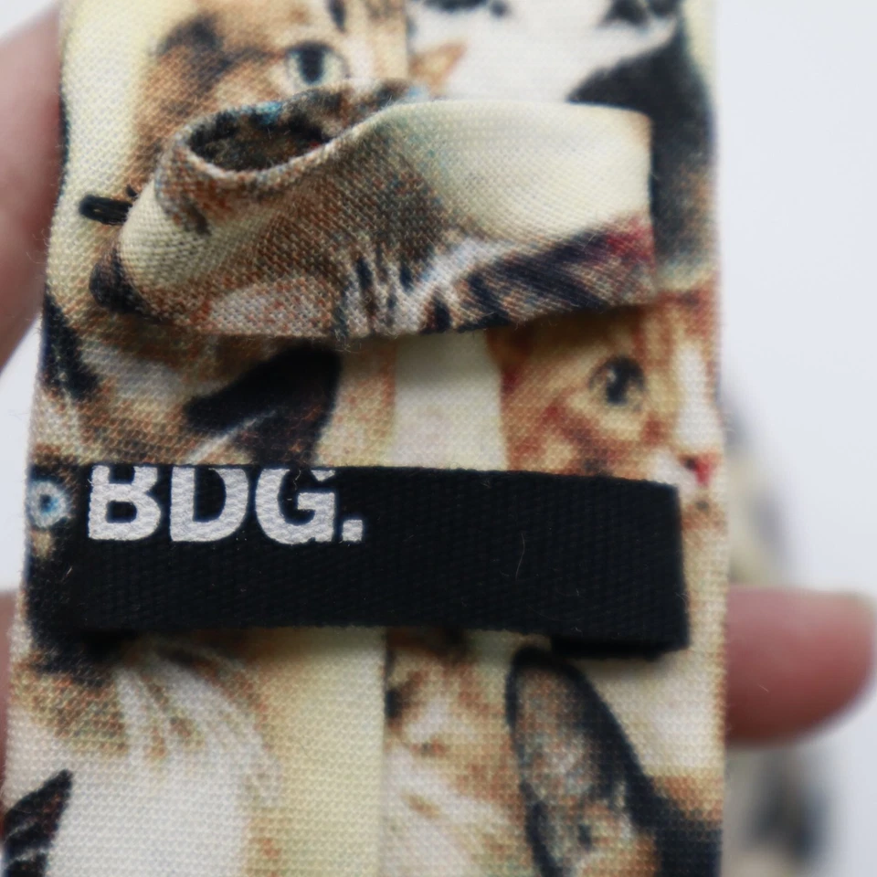 Gravata masculina de linho BDG gato O/S bege elegante carreira trabalho desgaste especialidade novidade - Imagem 3 de 4
